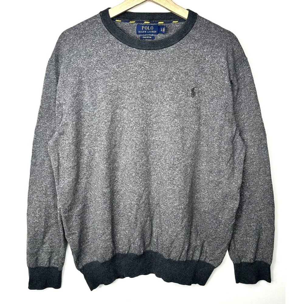 Polo Ralph Lauren Mens Sweater 100% Pima Cotton Long Sleeve Pullover Gray Size L